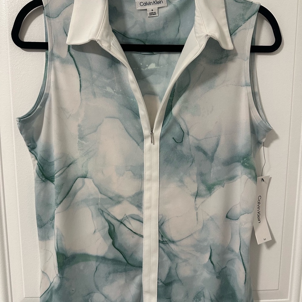 Calvin Klein Watercolor Marble Sleeveless Zip Polo Top Small NWT - Picture 4 of 13